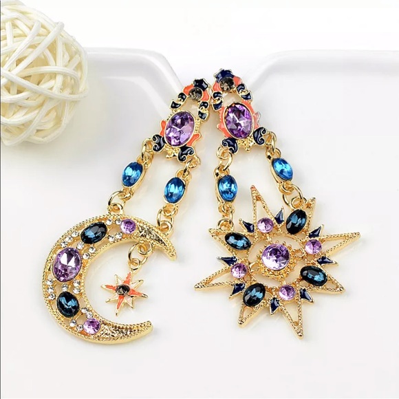 Crystal Boho Sun & Moon Drop Earrings - Picture 2 of 9